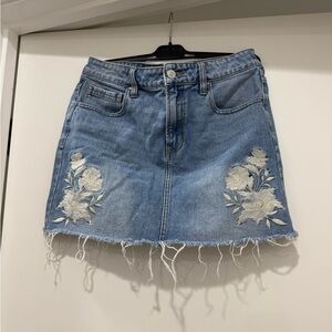 PacSun Light Blue Denim Mini Skirt with White Floral Embroidery
